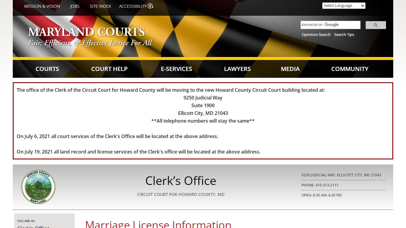 Marriage License Information | Maryland Courts