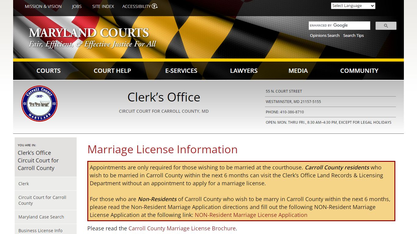 Marriage License Information | Maryland Courts